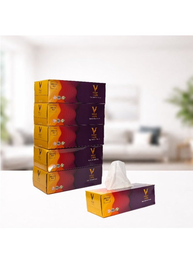 Violet Super Soft Facial Tissue 200 Sheets x 2 Ply Pack of 5 - Image 2